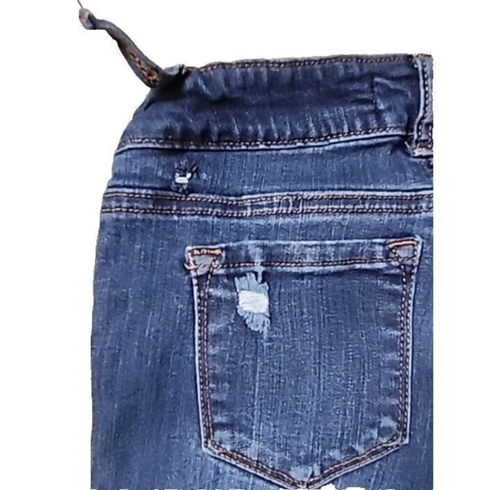 Enjean Raw Hem Crop Distress Jeans Womens Size 3 Jr Stretch Dark Wash Skinny - Picture 10 of 15